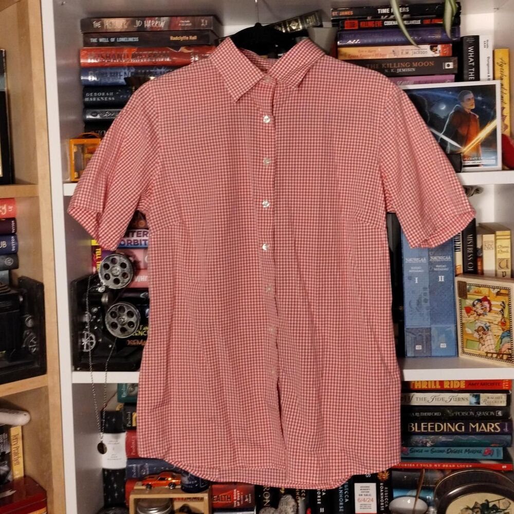 Lands End Red Gingham Button Shirt  Size 10
